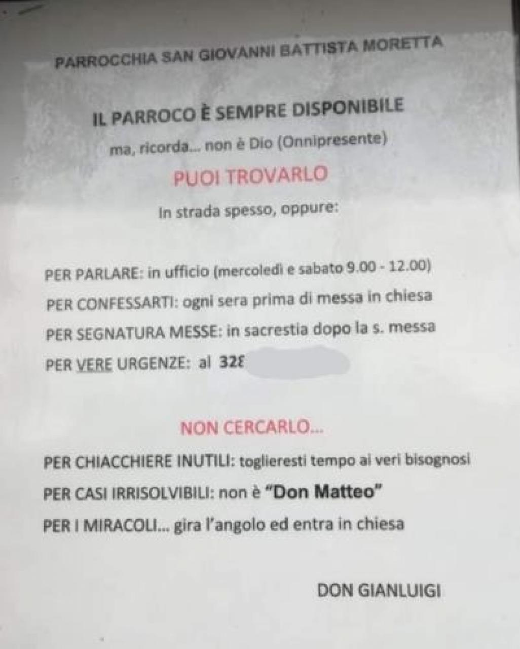 Don Gianluigi: disponibile ma non sono don Matteo