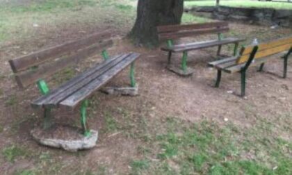 Panchine sradicate nel parco del Maero