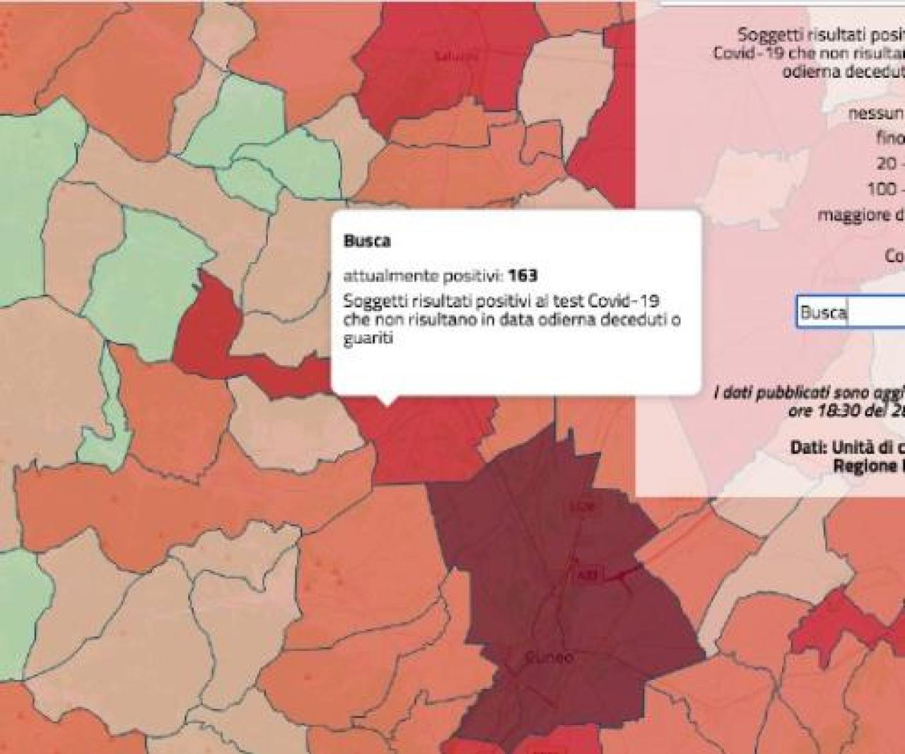 Xxxxxxx La mappa dei positivi in Granda Cuneo verso zona “rosso scuro”