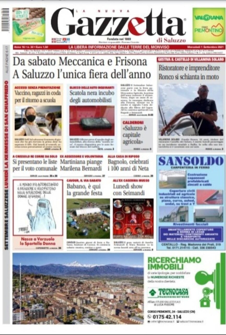Ecco la prima pagina di questa settimana sulla Gazzetta di Saluzzo