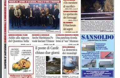 Ecco la prima pagina della Gazzetta di Saluzzo del 27-10-21