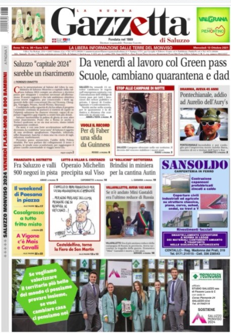 Ecco la prima pagina della Gazzetta di Saluzzo in edicola questa settimana