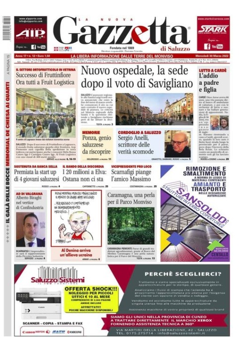 Ecco la prima pagina della Gazzetta di Saluzzo