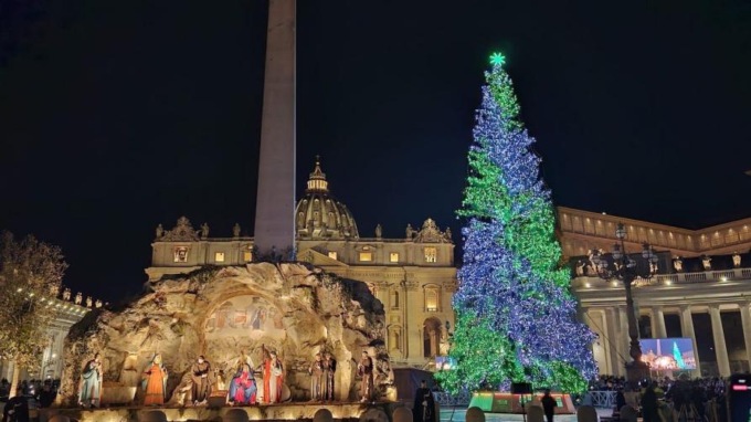 In piazza San Pietro l’abete della val Maira
