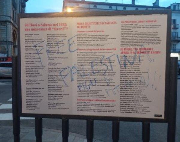 Scritte contro Israele sui cartelli dell’ex ghetto