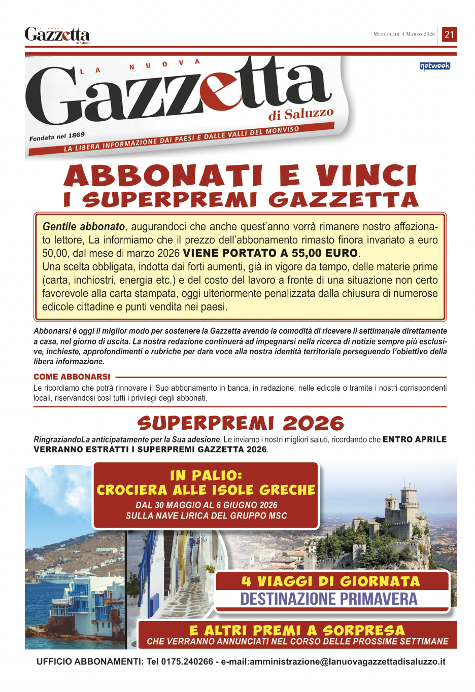 campagna abbonamenti Gazzetta